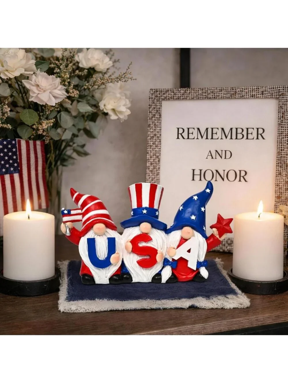 Patriotic 4th of July Garden Gnomes - Outdoor Memorial Day Decor, Stars
